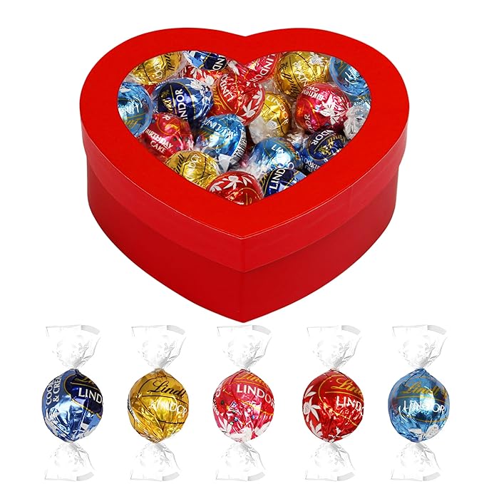 Valentine Day Chocolate Truffles For Her Or Him, 30 Individually Wrapped Assorted Filled Truffles In Milk Dark And White Chocolate, Gift Ready Heart Shaped Box