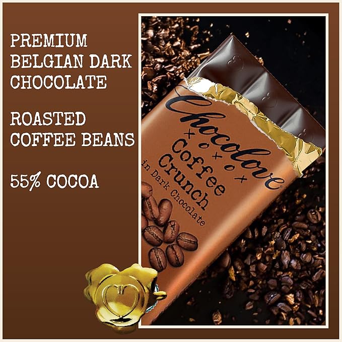 Chocolove Coffee Crunch Dark Chocolate Bars | 55% Cocoa | Crunchy Coffee Bean Bits | Smooth & Sweet | Premium Belgian Dark Chocolate | Non GMO, Rainforest Alliance Certified, 3.2oz Bar (12 Pack)