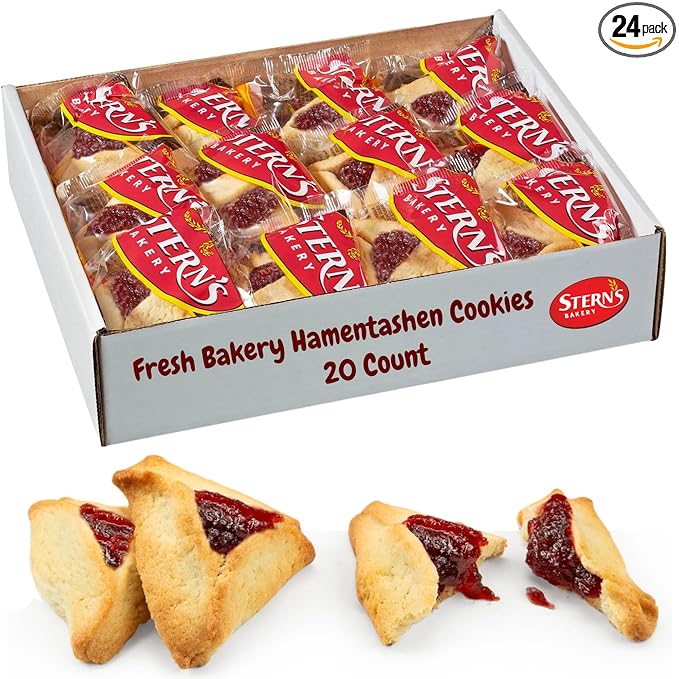 Hamentaschen Cookies | Shortbread Cookies filled with Raspberry Jam [24 Count] | Mishloach Manot, Purim Gift Idea | Kosher Nut Free | Stern’s Bakery