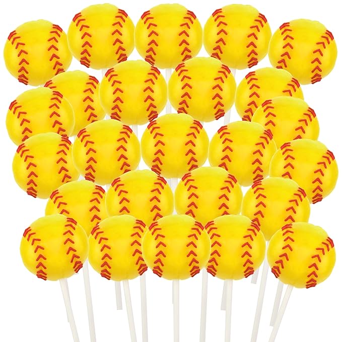 Softball Shaped Lollipops, Individually Wrapped Candy Suckers, Perfect Team Party Treats, Strawberry Flavored, 24 Count