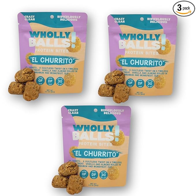 Wholly Balls Protein Bites – Healthy Plant-Based Snack | High Protein, Low Sugar, Gluten-Free Energy Balls (Pack of 3, El Churrito)