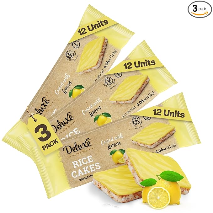 Deluxe & Bla Bla Thin and Crispy Lemon Coated Rice Cakes, Kosher Certified Dairy, Gluten Free, Nuts Free Snack Pack Of 3 (Pack of 3, Lemon Coated)