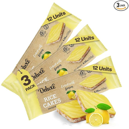 Deluxe & Bla Bla Thin and Crispy Lemon Coated Rice Cakes, Kosher Certified Dairy, Gluten Free, Nuts Free Snack Pack Of 3 (Pack of 3, Lemon Coated)