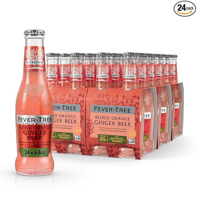Fever-Tree Blood Orange Ginger Beer – Premium Mixer for Cocktails and Mocktails, 6.8 fl oz Bottles, Pack of 24 – Naturally Sourced, Non-GMO