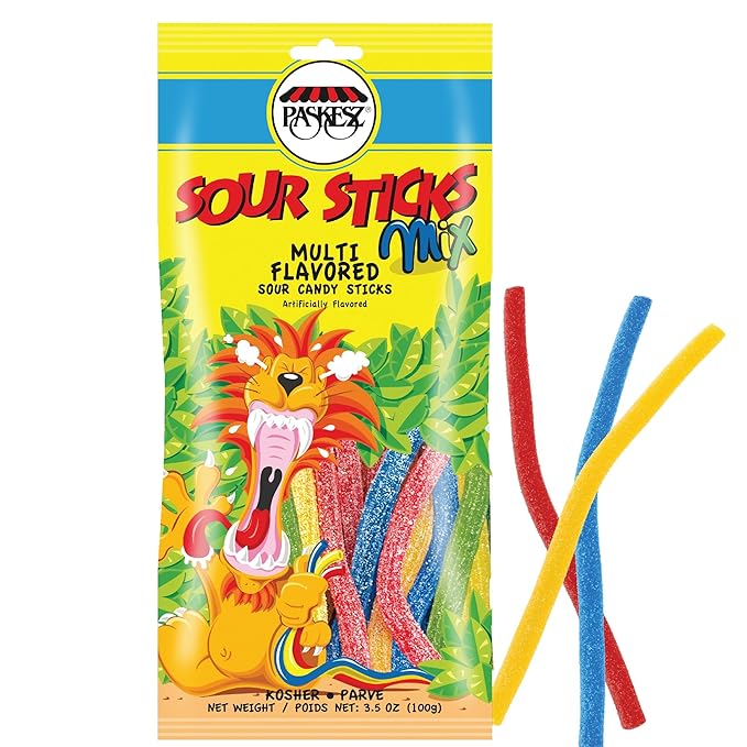 DOUzzle Valentines Day Sweet Treats, Sour Sticks Chewy Candy Straws Rainbow Multi Flavored Mix (3.5 OZ - 1 Pack) Goodie Bag Stuffer, Pinata Filler - Kosher Parve