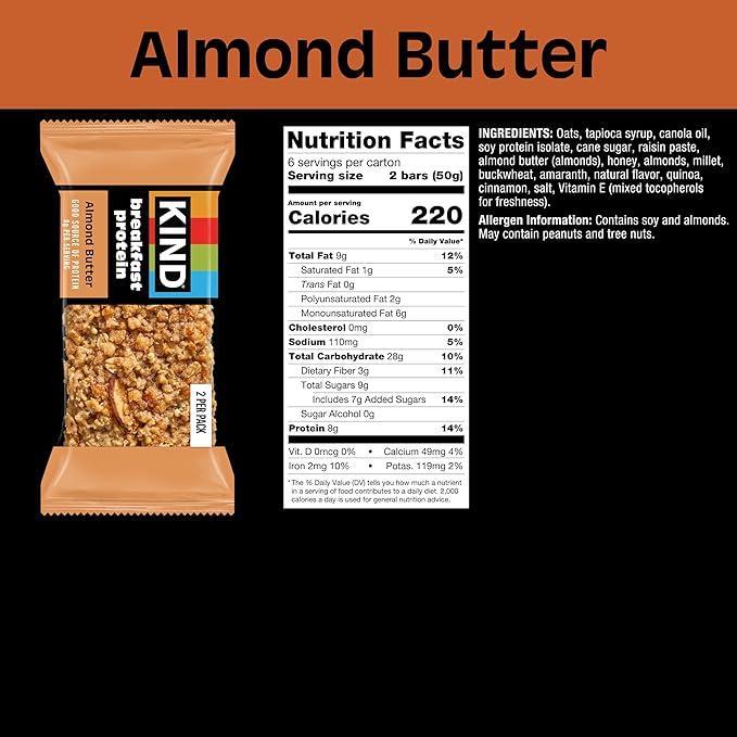 KIND Breakfast Protein Variety Pack, Peanut Butter, Honey Oat, Almond Butter, 8g Protein, Gluten Free Snack Bars, Non-GMO, 18 Count