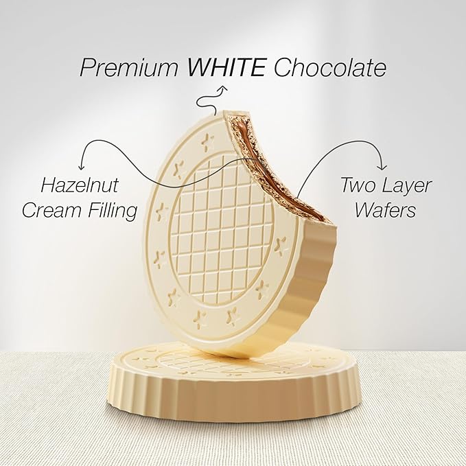 Fiorella Crunch White Chocolate Wafer Cookies, 18 Count, Chocolate Covered Crispy Thin Wafers with Layers of Hazelnut Cream Filling, Individually Wrapped Snack Cookies, Bulk Chocolate Candy, 12.69 Oz