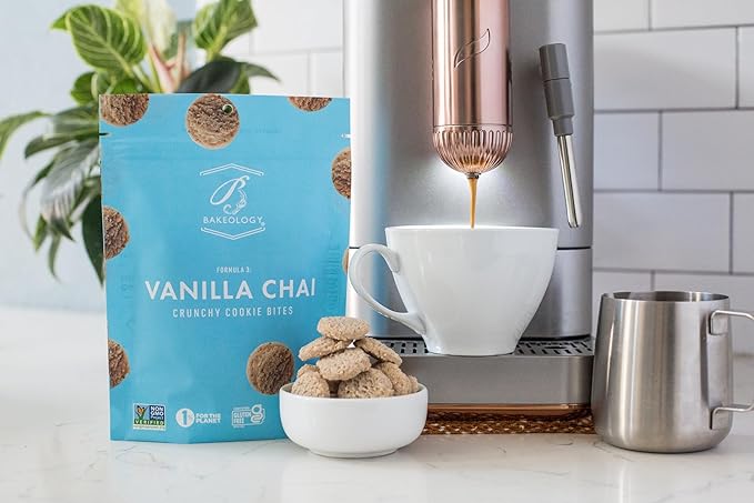 Bakeology Vegan Cookies- Vanilla Chai Gluten Free Crunchy Mini Cookie Bites, Dairy Free, Non-GMO, 0g Trans Fat, Plant Based Dessert Sweets, Made with Coconut Oil & Pure Ingredients