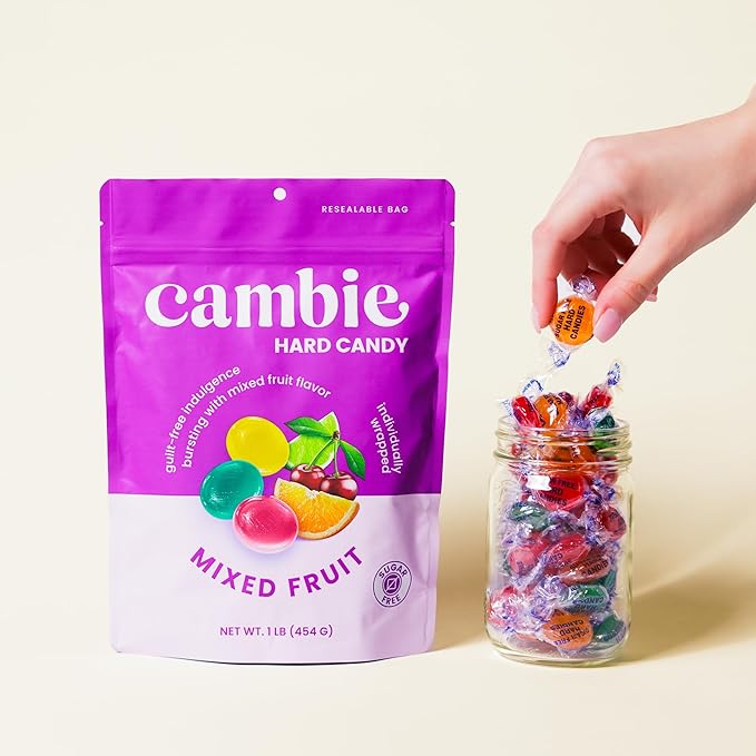 Cambie Sugar Free Hard Candy, 1 lb of Sugar Free Candy Individually Wrapped, Mixed Fruit