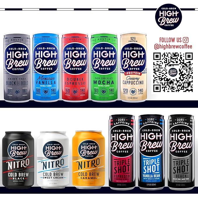 High Brew Coffee, Triple Shot Vanilla Bean, Cold Brew Coffee, 11 Fl Oz, Ready-To-Drink (Pack of 12)