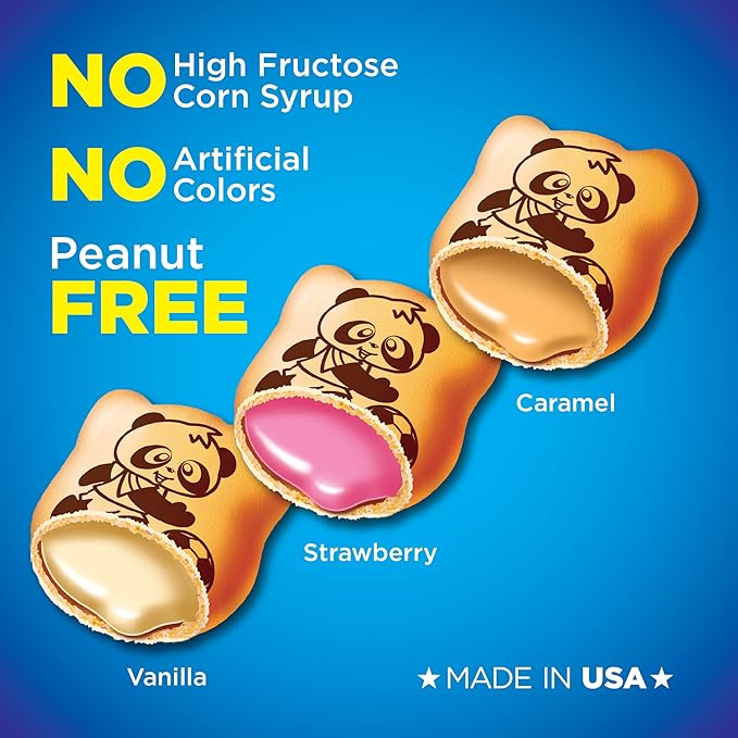 Meiji Hello Panda Cookies, Caramel Crème Filled - 2.2 oz, Pack of 6 - Bite Sized Cookies with Fun Panda Sports