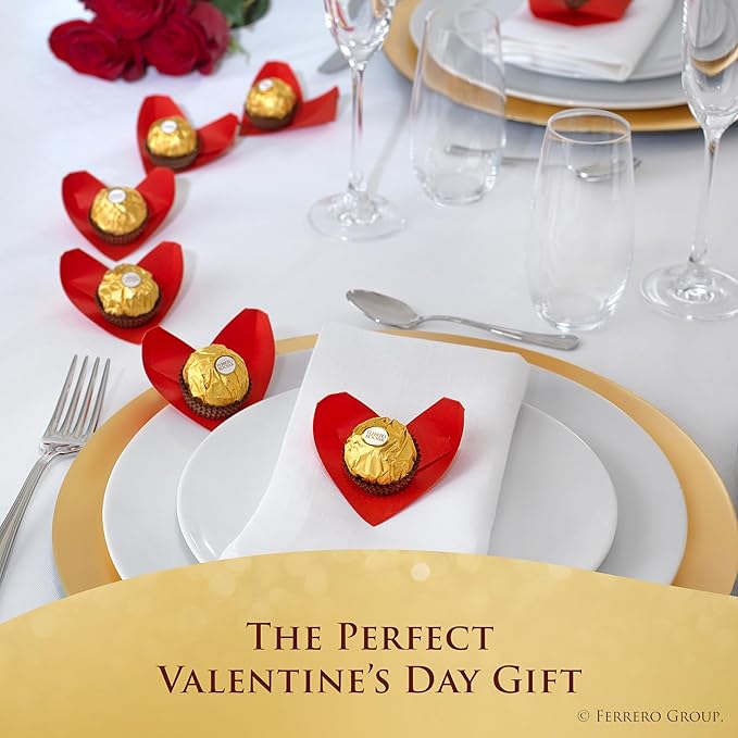 Ferrero Rocher Gourmet Hazelnut Milk Chocolate Valentine's Day Gift Box, 42 Individually Wrapped Chocolates for Gifting, 18.5 oz