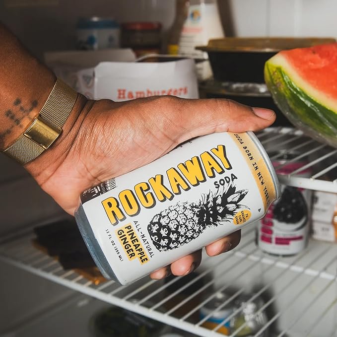 ROCKAWAY Pineapple Ginger Soda Drinks - Low calorie drinks made from Real Fruit Juice, All Natural - Soda Pop Drinks Gluten Free, Vegan, GMO Free - 12oz (12 Pack)