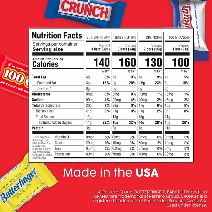 Butterfinger, CRUNCH, Baby Ruth, 100 Grand Minis, Assorted Candy Bars, Great for Sharing, Bulk 135 Count Pack, 55.3 oz