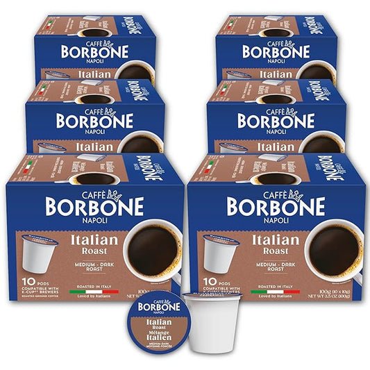 Caffè Borbone Italian Roast Coffee (60 Count) – Medium Dark Roast, Arabica & Robusta Blend, Roasted in Italy for a Bold, Smooth Taste – Single Serve Coffee Pods Compatible with K-Cup Brewers