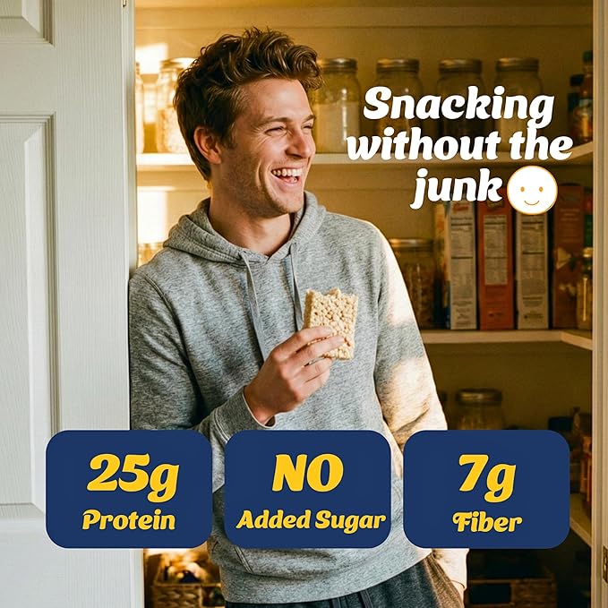 25g Protein Bar Crispy Rice Treat Vanilla | Clean Ingredients, No Added Sugar, 7g Fiber, Gluten Free | High Protein Snack for On-the-Go, Post-Workout or Dessert Cravings | 8 Count | TideTreats