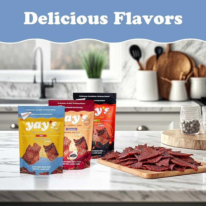 Yay's Beef Jerky Sampler Pack – Healthy High-Protein Snacks, Variety Pack of 3 Flavors (Mild, Spicy, Teriyaki), Low-Carb, Healthy Meat Snacks for Any Occasion – 3 Bags (1.75 oz Each)