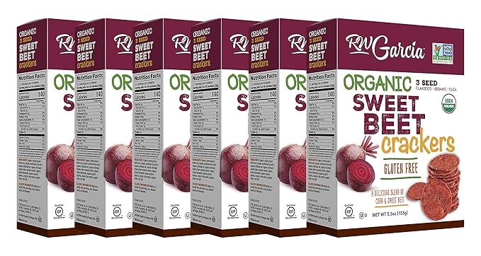 RW Garcia Organic Sweet Beet Crackers, Gluten Free, 5.5oz Boxes, 6 Pack