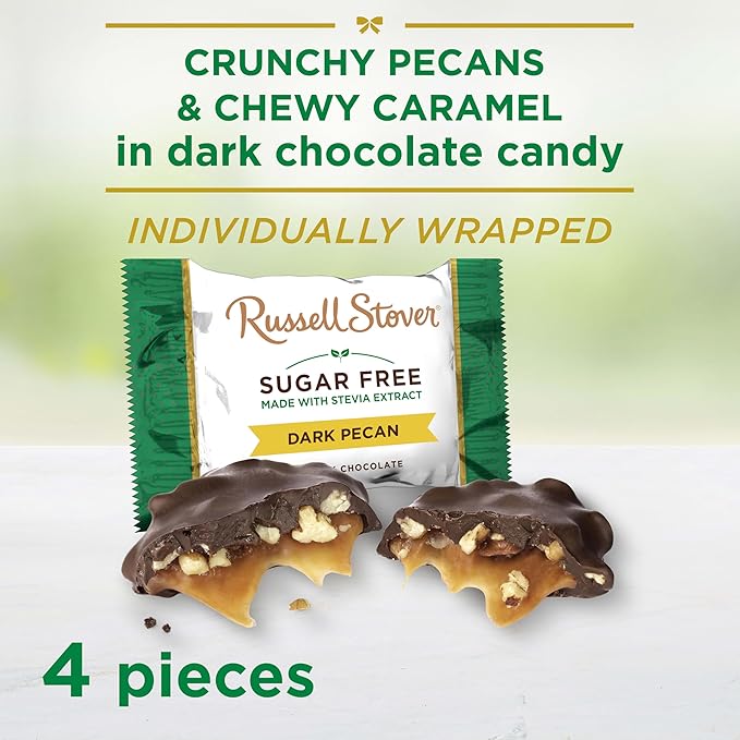 RUSSELL STOVER Sugar Free Dark Chocolate Pecan Delight Candy, 2.4 oz. bag (Pack of 10)