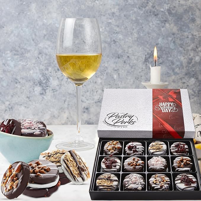 Pastry Perks 12 Gourmet Chocolate-Covered Cookies, Valentine’s Day Gift Basket – Delicious Treats for Him, Her, and Grandma – Holiday Food Delivery Gift Ideas