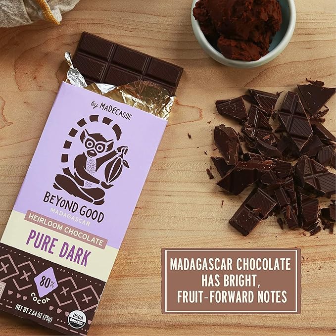 Beyond Good 80% Cocoa Pure Dark Chocolate | 12 Pack - Chocolate Bars | Organic, Direct Trade, Vegan, Kosher, Non-GMO | Single Origin Heirloom Madagascar Dark Chocolate
