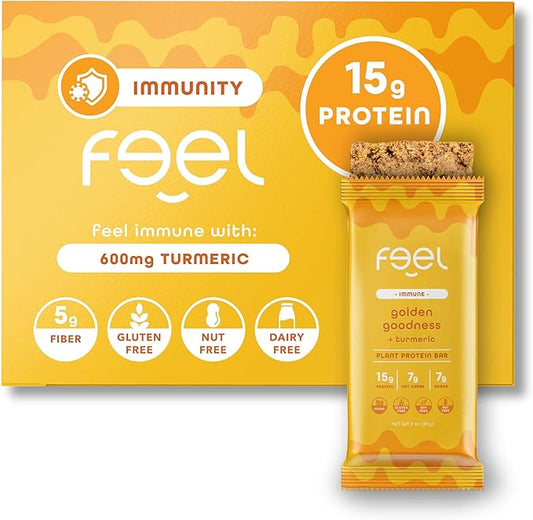 Feel Vegan Protein Bars | Golden Goodness | Keto | Gluten Free | Organic | Turmeric | 15g Protein | Low Carb | Dairy Free | Grain Free | Nut Free | Soy Free | Non GMO - 10 Pack
