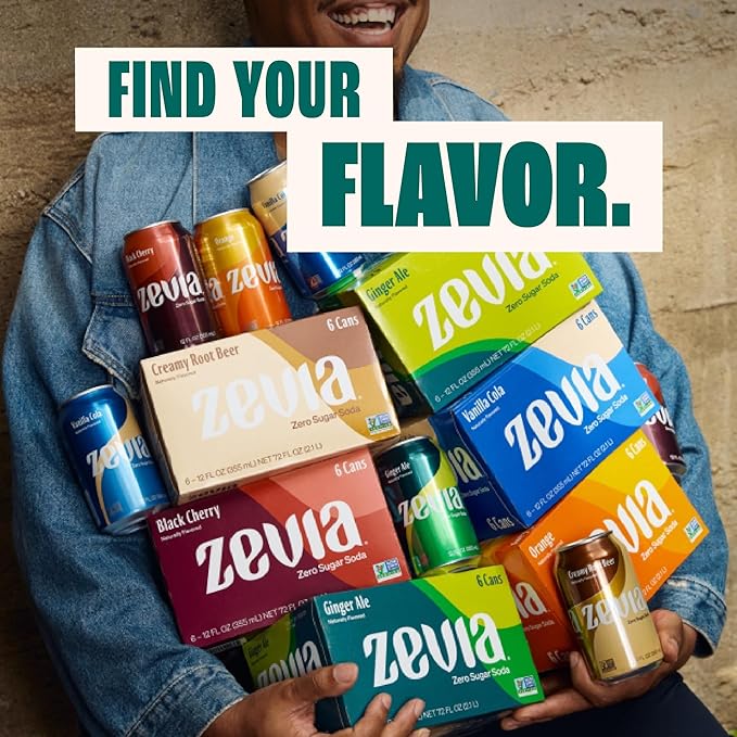 Zevia Zero Sugar Soda, Caffeine Free Cola, 12 oz Cans (24-Pack) – Naturally Sweetened, Zero Calorie Sugar Free Soda - Non-GMO Project Verified, Gluten-Free, Vegan