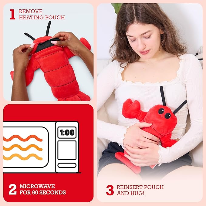 Menstruation Crustacean Lobster by Relatable – Romantic Valentine Gift for Her, Microwavable Heating Pad Plush for Period Cramps, Lavender Scented Self Care Comfort for All Ages