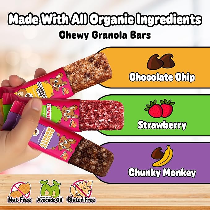 Snakkidz Organic Chewy Granola Bars for Kids, Allergen-Free, Nut-Free, Gluten-Free, Low Sugar Snack Bars Made with Avocado Oil, Individually Wrapped, School Lunch Snacks, Bulk Pack of 45, Variety Pack