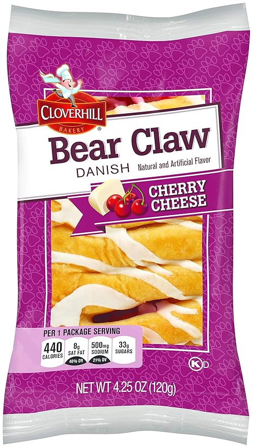 Cloverhill Danish Fruit Pastry Variety Pack | Strawberry, Cherry, Blueberry and Apple Bear Claws | Pack of 12