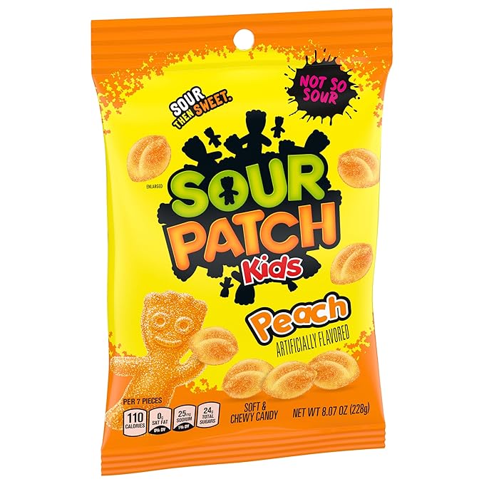 SOUR PATCH KIDS Peach Soft and Chewy Candy, Bulk Candy, 8-8.07 oz Bags