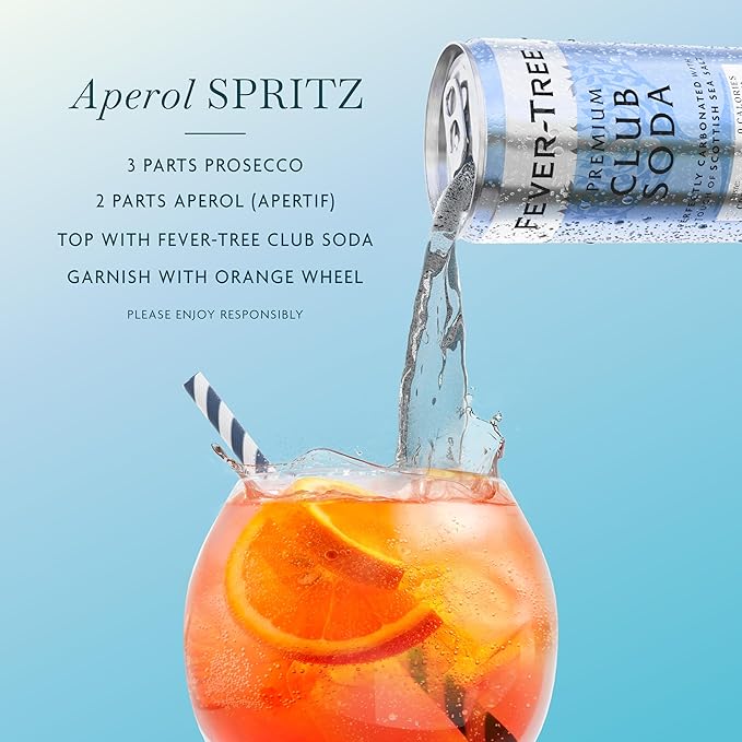 Fever-Tree Club Soda – Premium Zero Calorie Mixer for Cocktails and Mocktails, 5.1 fl oz Cans, Pack of 8 – Naturally Sourced, Non-GMO