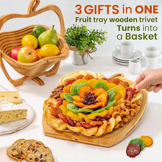 Dried Fruit and Nut Gift Basket, Healthy Assorted Natural Snack Gift Tray, Extra Large Variety Food Tray Party Platter- Easter, Holiday, Birthday, Sympathy, Office, Men, Woman, Him, Her Husband, Wife, Families, Bonnie and Pop