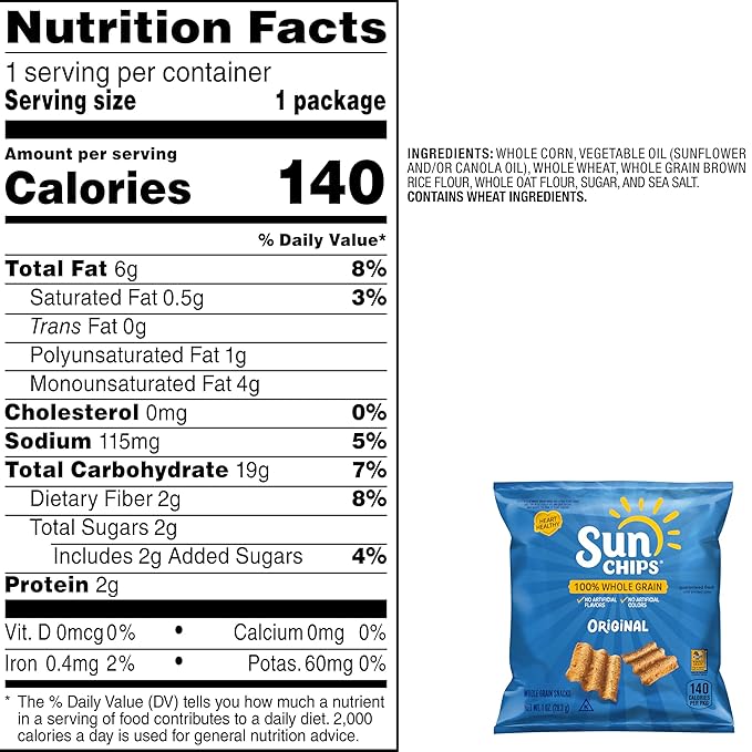 SunChips Original Multigrain Snacks, 1 Ounce (Pack of 104)