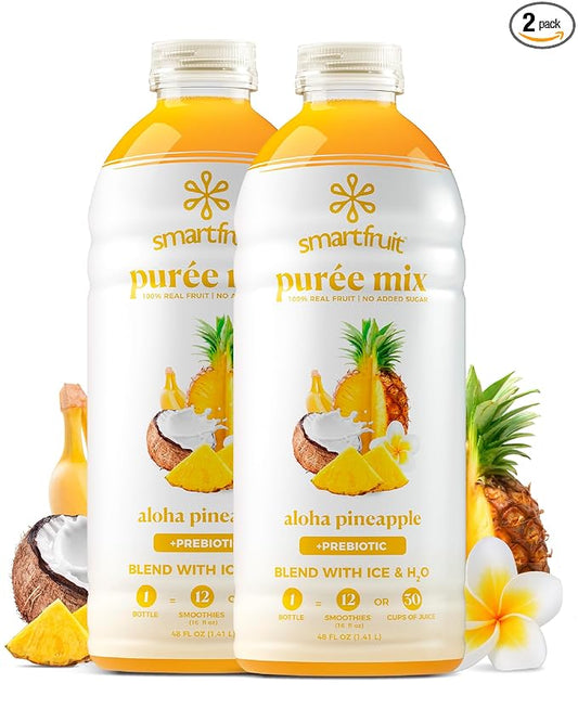 Smartfruit Aloha Pineapple + Prebiotic – 100% Real Fruit Purée with Pineapple, Banana, Apple & Coconut – Great for Smoothies, Juice, Yogurt, Cocktails, Teas – High in Vitamin A – 2-Pk, 48oz Each