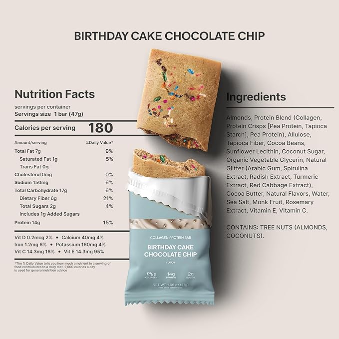 Stars + Honey Protein Bars - Birthday Cake Chocolate Chip, 14g Protein, 2g Sugar, w/Collagen Keto Friendly Snack - Gluten, Dairy, Seed Oil, & Soy Free - High-Protein Snacks for Energy - 10 pack