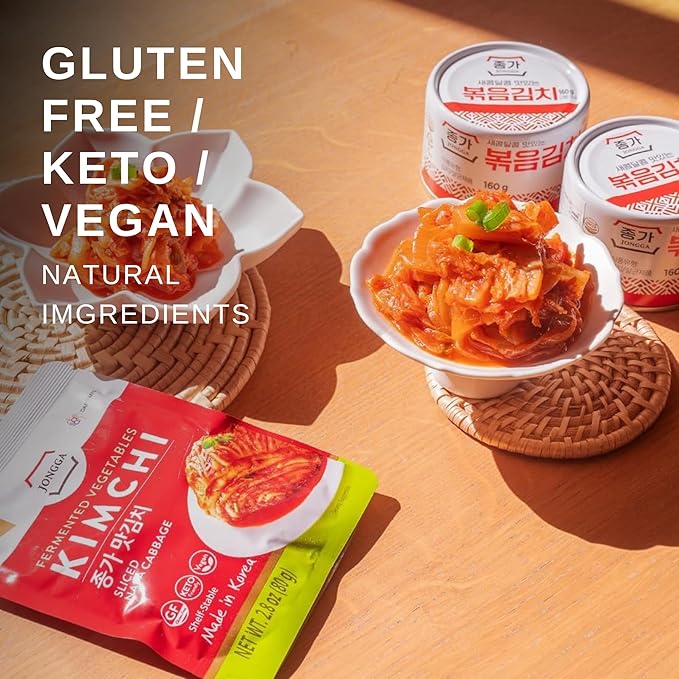 Spicy Premium Fermented Kimchi Napa Cabbage [ MINI Pouch Pack of 8] - [Extra Spicy] - (Gluten Free) | 0 Fat/ 0 Sugar/ 0 Cholesterol | Kimchi | Long Shelf Life | Perfect for Ramen & Stir-Fries - JONGGA