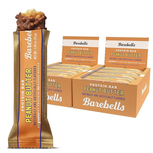Barebells Protein Bars Peanut Butter - 24 Bars (2 Packs of 12), 20g High Protein Treats - Chocolate Peanut Butter Nutrition Bar with 1g Total Sugars - On-The-Go Breakfast or Post-Workout Snack