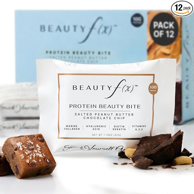 Beauty f(x) Protein Beauty Bites - Collagen Bars – Salted Peanut Butter & Chocolate Chip Collagen Protein Bars for Women – 10g Protein, 120 Calories, No Added Sugar – Supports Skin, Hair, and Nails
