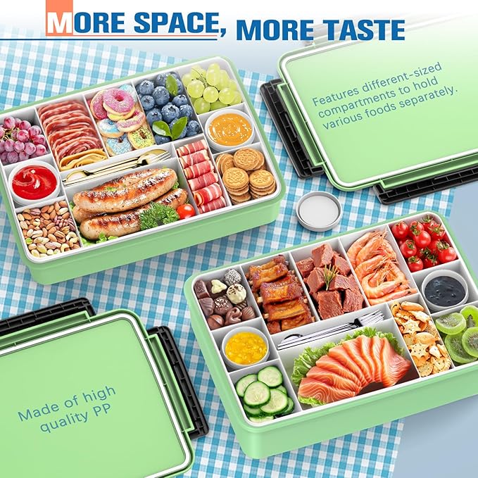 Chilled Portable Snackle Box Container Insulated Bag Keep Food Warm 12 Compartment Divided Serving Tray Reusable Ice Pack Road Trip Essentials for Charcuterie Snack Picnic Beach Birthday Gift