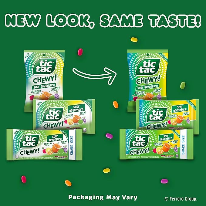 TIC TAC CHEWY! Sour Adventure, Sour Candy, Fruity Chewy Candy, 7 oz (Packaging May Vary)