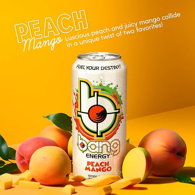Bang Energy Peach Mango, Sugar-Free Energy Drink, 16-Ounce | Pack of 12
