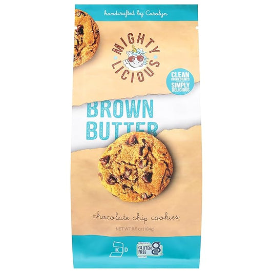 MIGHTYLICIOUS – Brown Butter Chocolate Chip Cookies - Gluten-Free - Kosher - Allergen-Friendly Snack - Perfect for Weddings & Birthdays - 6.5 Oz (1 Pack)