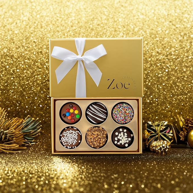 CRAVINGS BY ZOE Valentines Day and Birthday Chocolate Covered Cookies Gift Basket | 6 Count | Kosher Milk & Dark Belgian Chocolate Gourmet Food Gift Box | Birthday, Thank You, Candy Gifting Men Women Him Her Mom