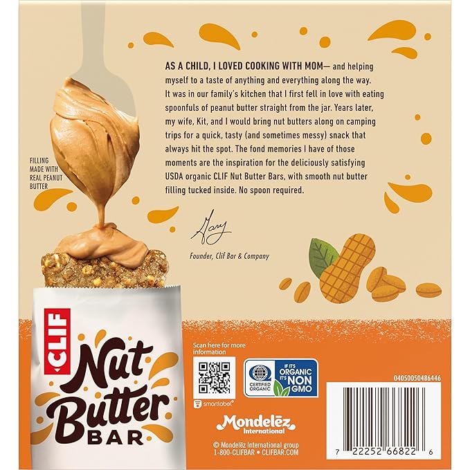 CLIF Nut Butter Bar - Peanut Butter - Energy Snack Bars - Non-GMO - USDA Organic - Plant Based - Low Glycemic - 1.76 oz. (5 Pack)