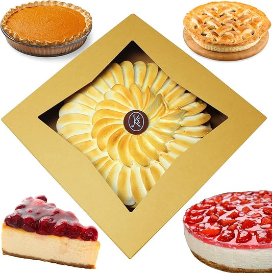 BAKELUV Pie Boxes 10x10x2.5 Inch | Brown / 12 pcs/Auto-Popup | Bakery/Pastry/Treats/Cookies/Cheesecake/Cake/Muffins/Donuts