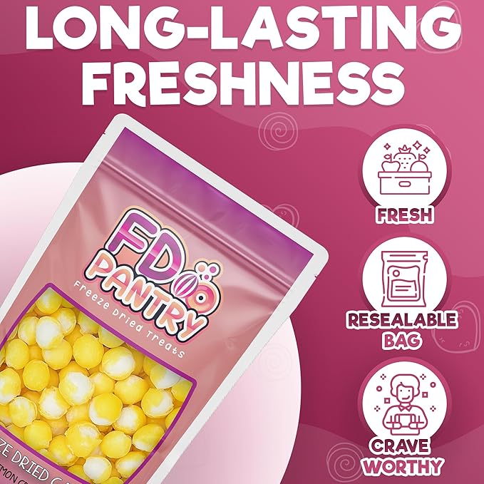 Freeze Dried Sour Lemon Crunchy Candy - 5 oz Unique Candies Delight Crunchy Treat Snack Gift Sour Heads Citrus