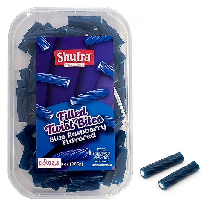 DOUzzle Valentines Day Sweet Treats, Blue Raspberry Filled Twist Bites (10 OZ - Pack of 1) Goodie Bag Stuffer, Pinata Filler - Kosher Parve