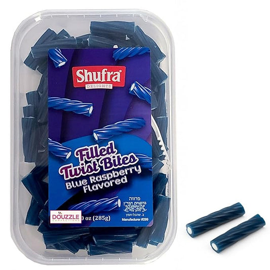 DOUzzle Valentines Day Sweet Treats, Blue Raspberry Filled Twist Bites (10 OZ - Pack of 1) Goodie Bag Stuffer, Pinata Filler - Kosher Parve