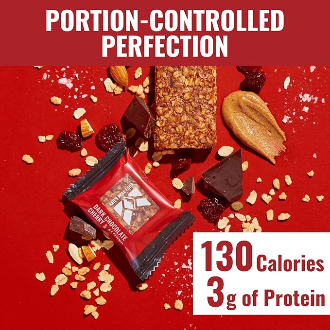 Kate’s Real Food Mini Organic Granola Bars - Dark Chocolate Cherry Almond (1.1 oz, Pack of 24) - Organic Energy Bars Made with Gluten Free Oats - Non GMO, Soy Free, Whole Grains, and All Natural - Healthy Snacks